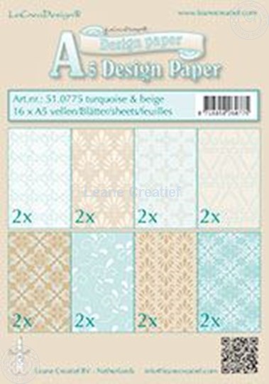 Afbeelding van Design papier Turquoise & Beige A5