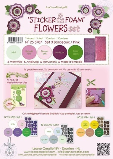Bild von Sticker & Foam Blumen Set 3 bordeaux rosa