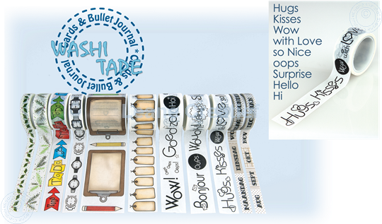 Image sur Washi tape Textes en Anglais “Hugs”, 20mm x 5m.
