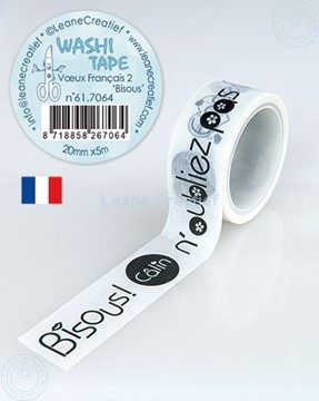 Afbeeldingen van Washi tape Franse woorden 2. "Bisous", 20mm x 5m.