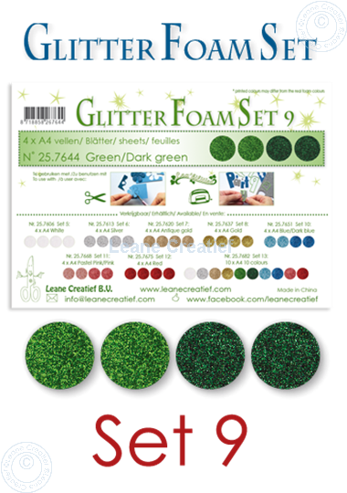 Afbeelding van Glitter Foam set 9, 4 vellen A4 2 groen & 2 donker groen