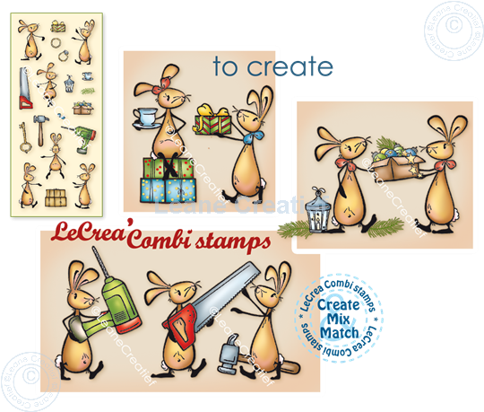 Afbeelding van LeCreaDesign® combi clear stamp Bunnies speciale gelegenheden