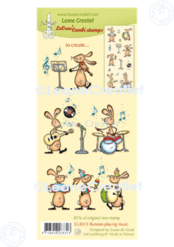 Afbeeldingen van LeCreaDesign® combi clear stamp Bunnies spelen Muziek