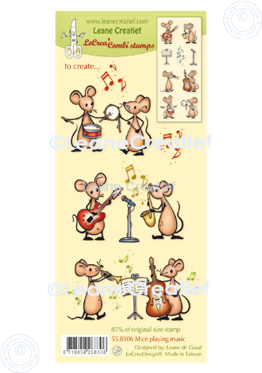 Afbeelding van LeCreaDesign® combi clear stamp Mice spelen Muziek