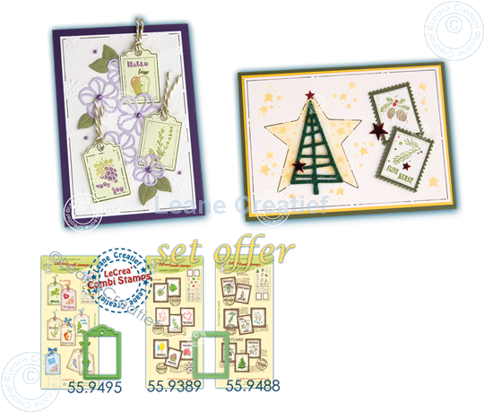 Picture of 2 postage stamps & label stamp + matching dies